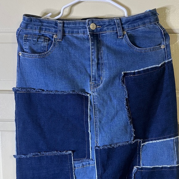 AKIRA Patchwork Denim Maxi Skirt - Blue - Picture 3 of 5